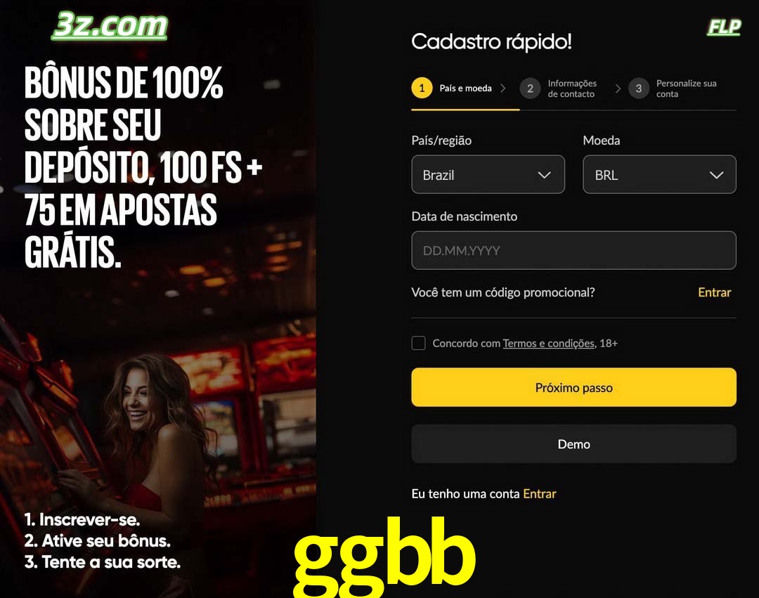 ggbb registro oficial cassino online Brasil com bônus de depósito e free spins